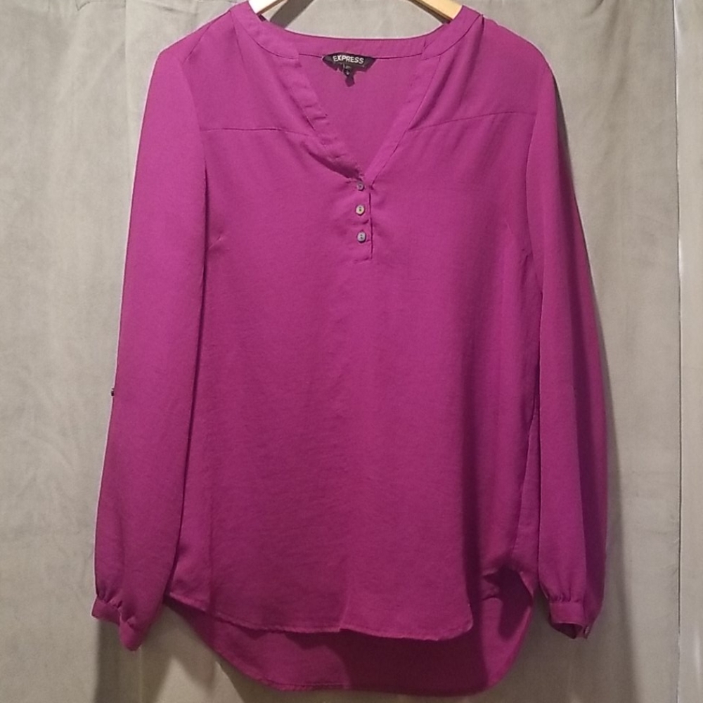 Express Notch V-Neck Long Sleeve Blouse